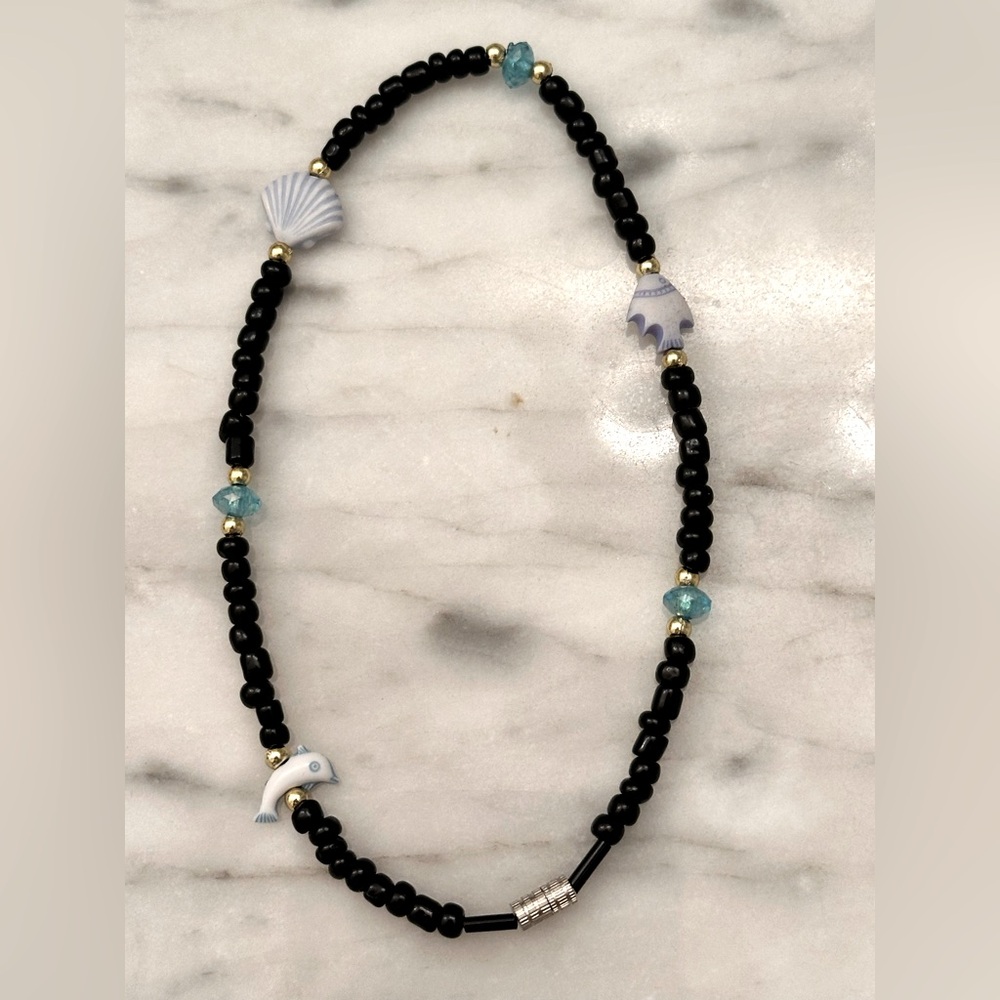 Black Beaded Bracelet with Sea Motif